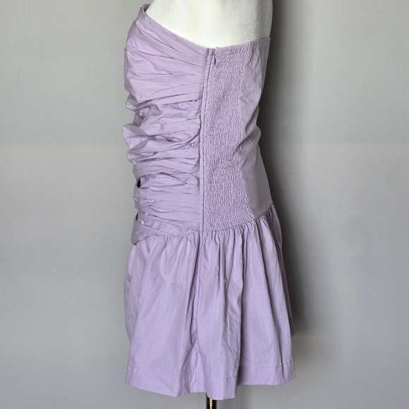 S/W/F Drop Waist Ruched Sleeveless Strapless Torso Lavender Mini Dress - Picture 4 of 9